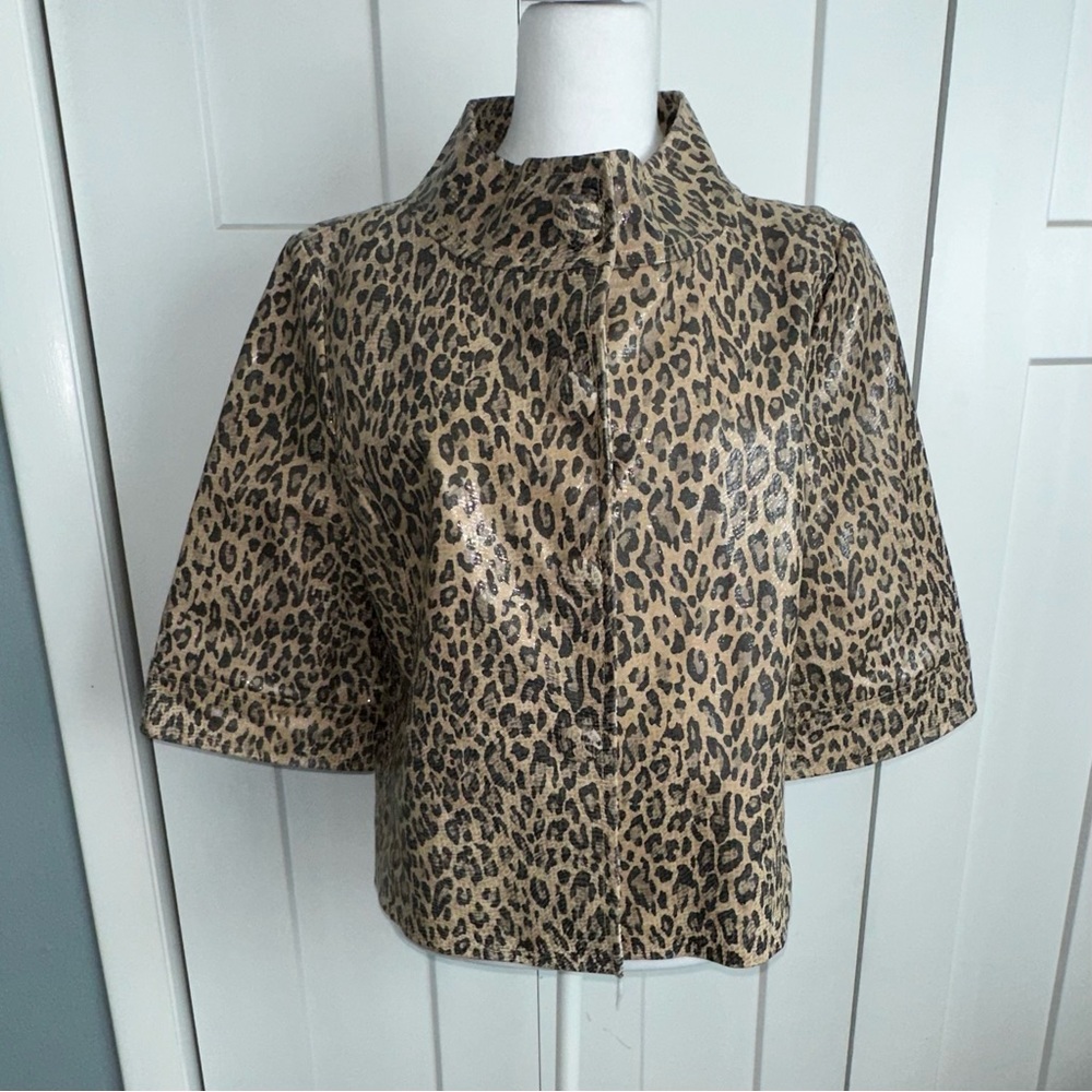 Talk of the walk leather leopard jacket - 3/4 sleeve-large